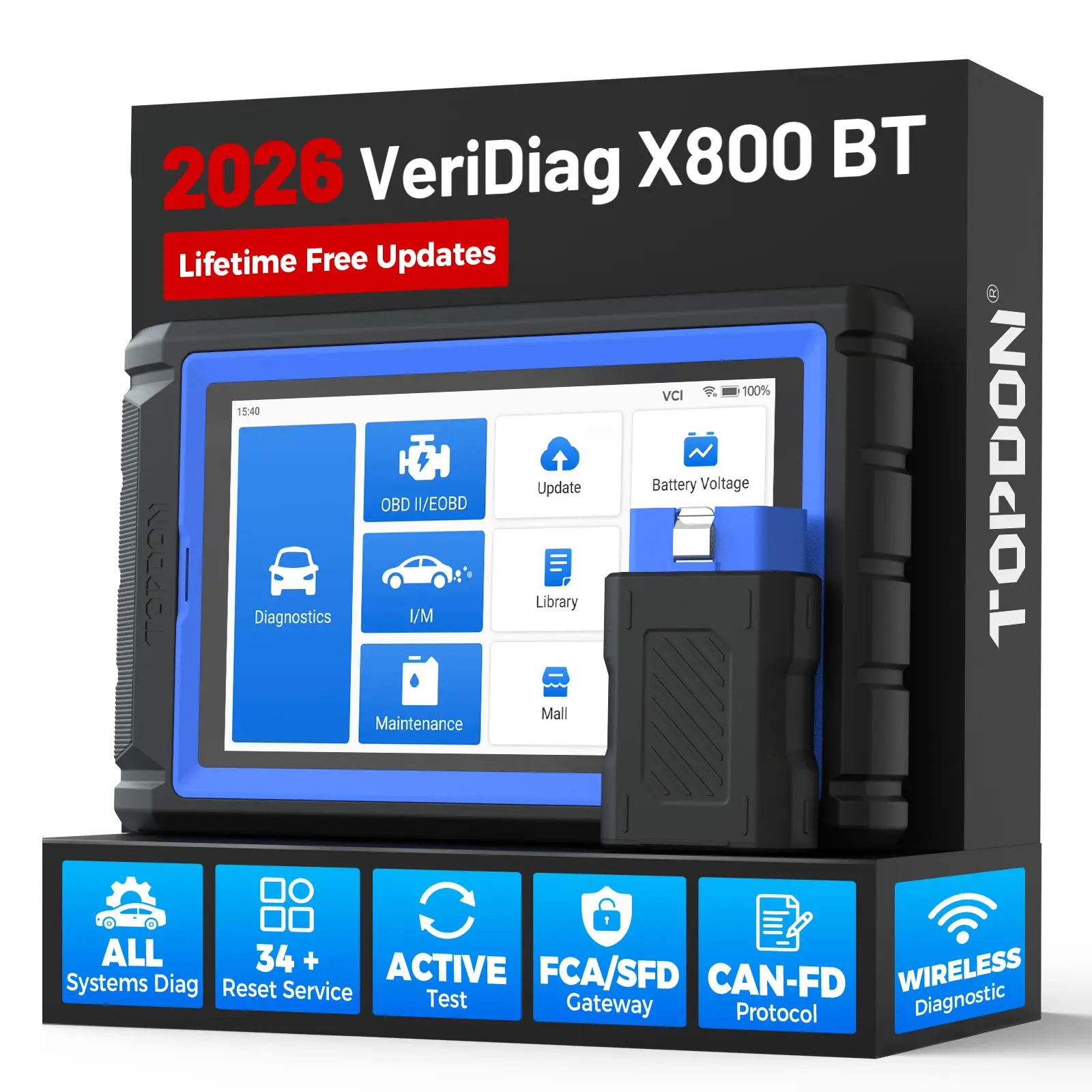 TOPDON OBD2 Scanner VeriDiag X800 BT, wireless bidirectional diagnostic tool with over 34 reset services, code reader for cars, improved version of AD800 BT/AD800 BT 2, lifetime free upgrades