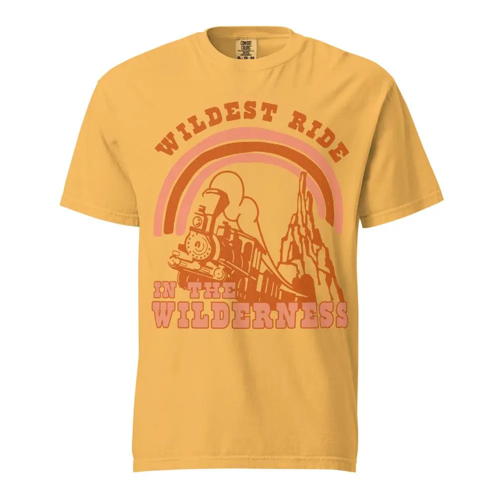 Wildest Ride in the Wilderness Retro Park Tee | Vintage Frontier Thunder Railroad Shirt | Western Theme Park Inpsired Attraction  Unisex Graphic T-Shirt | 100% Soft Vintage Washed Cotton Comfort Colors Tee