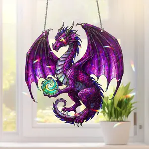 Fantasy Book Dragon Stained Glass Suncatcher – Colorful Reading Dragon Window Hanging Home Decor