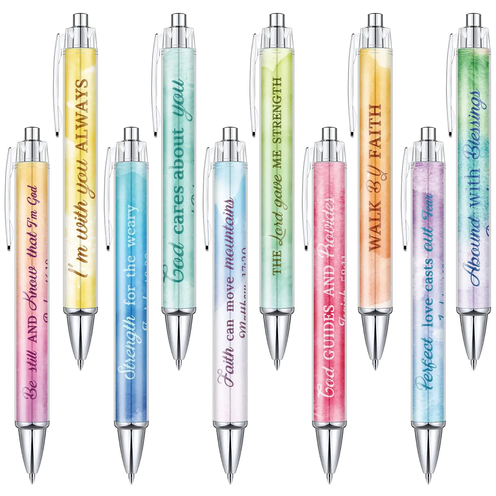 Gejoy Back to School Christian Teacher Gifts 10 Pcs Bible Verse Pens Set Religious Watercolor Inspirational Pens for Women, Christian Appreciation Gifts for Sunday School Teachers Educators, Faith Based School Supplies Classroom Office
