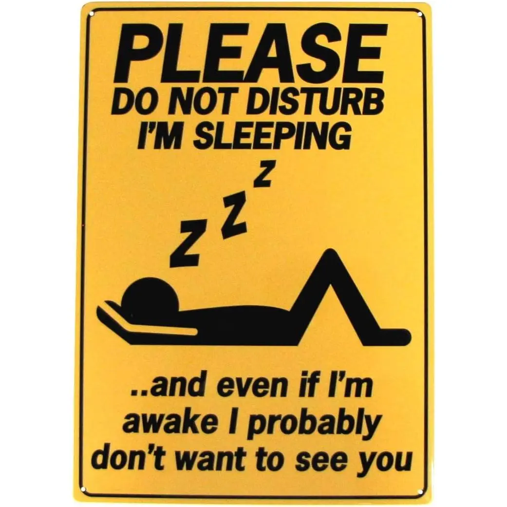 Treasure Gurus Funny Sleeping Do Not Disturb Novelty Steel Wall Art Plaque - 8x12in Door Decor, 8" wide message, Steel Strength, Playful Vibe, Unique Room Decor, Adult Home Office Gag Gift, Sleeping Sign Joke, Sleepy-Time Humor Accessory