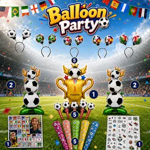 20Pcs Soccer Birthday Party Supplies Set – Foil Balloons, Headband, Red Balloon, Wing Balloon, Face Stickers & Tattoos for Game Day, BBQ, Holiday