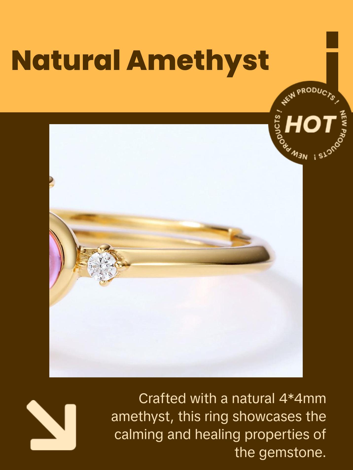 Amethyst Dainty Star Adjustable Ring