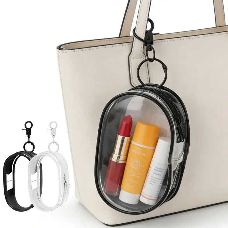 1Set Black+White Clear Mini Earbud Storage Pouch With Carabiner, Portable Transparent Zipper Bag For Headphones Cables ，Black & White Clear PVC Earphone Case Keychain, Waterproof Mini Zipper Organizer Pouch For Travel