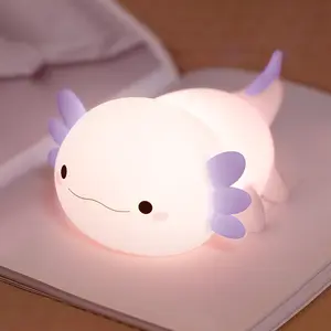 Axolotl Night Light for Kids,Cute Purple Axolotl Lamp ,LED Squishy Nursery Nightlight, Food Grade Soft Silicone Novelty Animal Bedside Lamp,Adorable Room Decor , Axolotl Gitfs for Mother Girls Baby