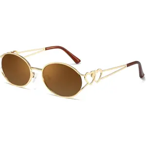 【Glow Sunnies】Retro Oval Sunglasses for Women Classic Round Designer Sun Glasses UV400 Protection Gold Metal Frame Shades