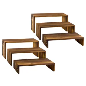 Farmhouse Rectangular Wooden Risers (6pc Set); Rustic Decorative Display Stands