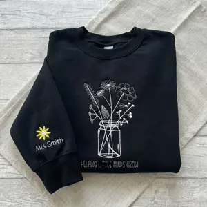 Personalized Embroidered Teacher Sweatshirt, Custom Floral Design
