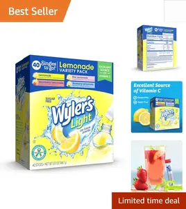 40-Count Lemonade Singles To Go: Refreshing Sugar-Free Drink Mix Variety