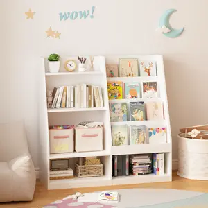 Kids 4-Tier Wooden Bookshelf and Toy Storage Organizer, Natural