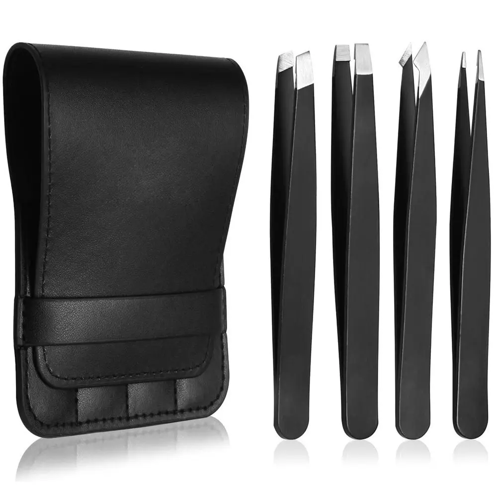 Eyebrow Tweezers Set, 4 Counts/set High Precision Stainless Steel Eyebrow Tweezers, Multifunctional Eyebrow Tool for Women and Men