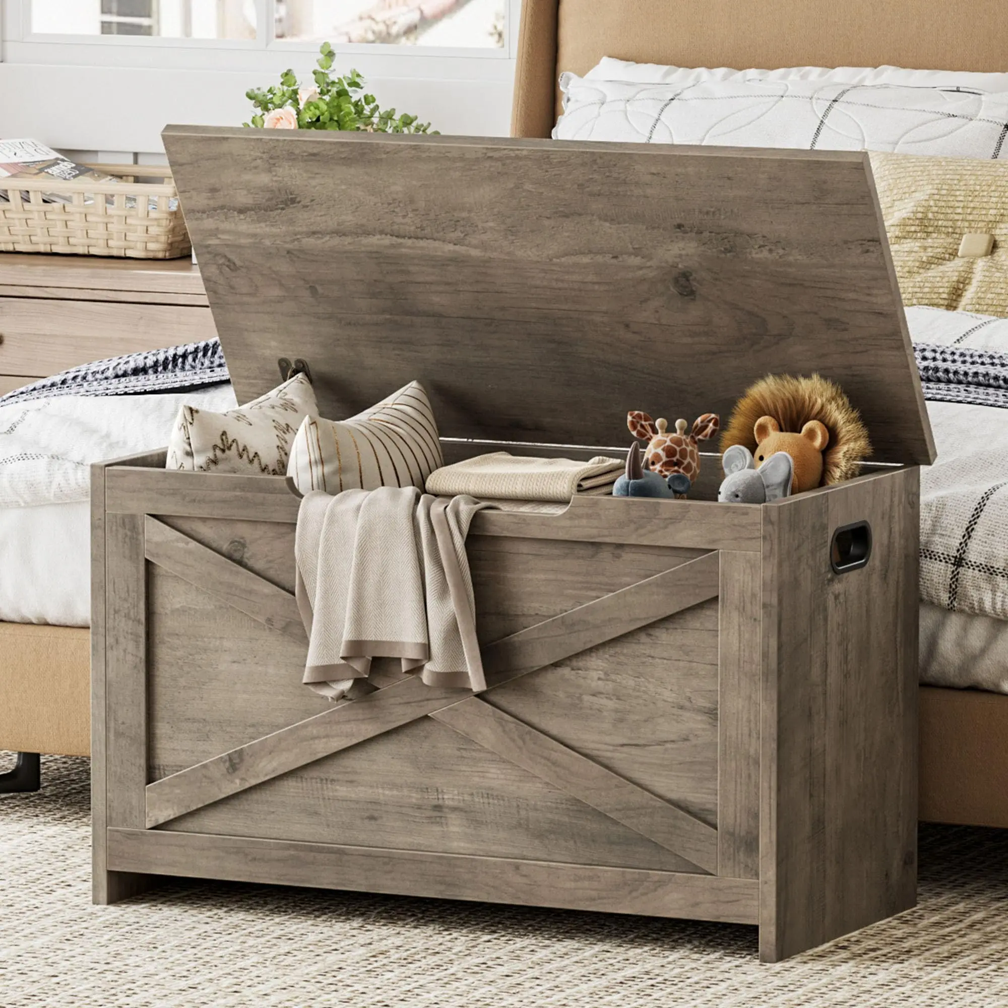 30 "Storage Chest,Wooden Storage Box with Safety Hinges,Entryway Shoe Bench,Storage Bench for Bedroom,Living Room,Entryway,Easy Assembly