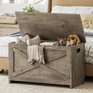 30 "Storage Chest,Wooden Storage Box with Safety Hinges,Entryway Shoe Bench,Storage Bench for Bedroom,Living Room,Entryway,Easy Assembly