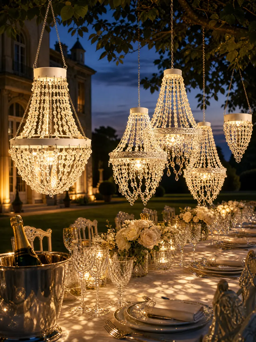 Elegant Choice 3 Styles Crystal Beads Chandelier Durable Rust Resistant Waterproof Design Rain or Shine Ready Solar Powered