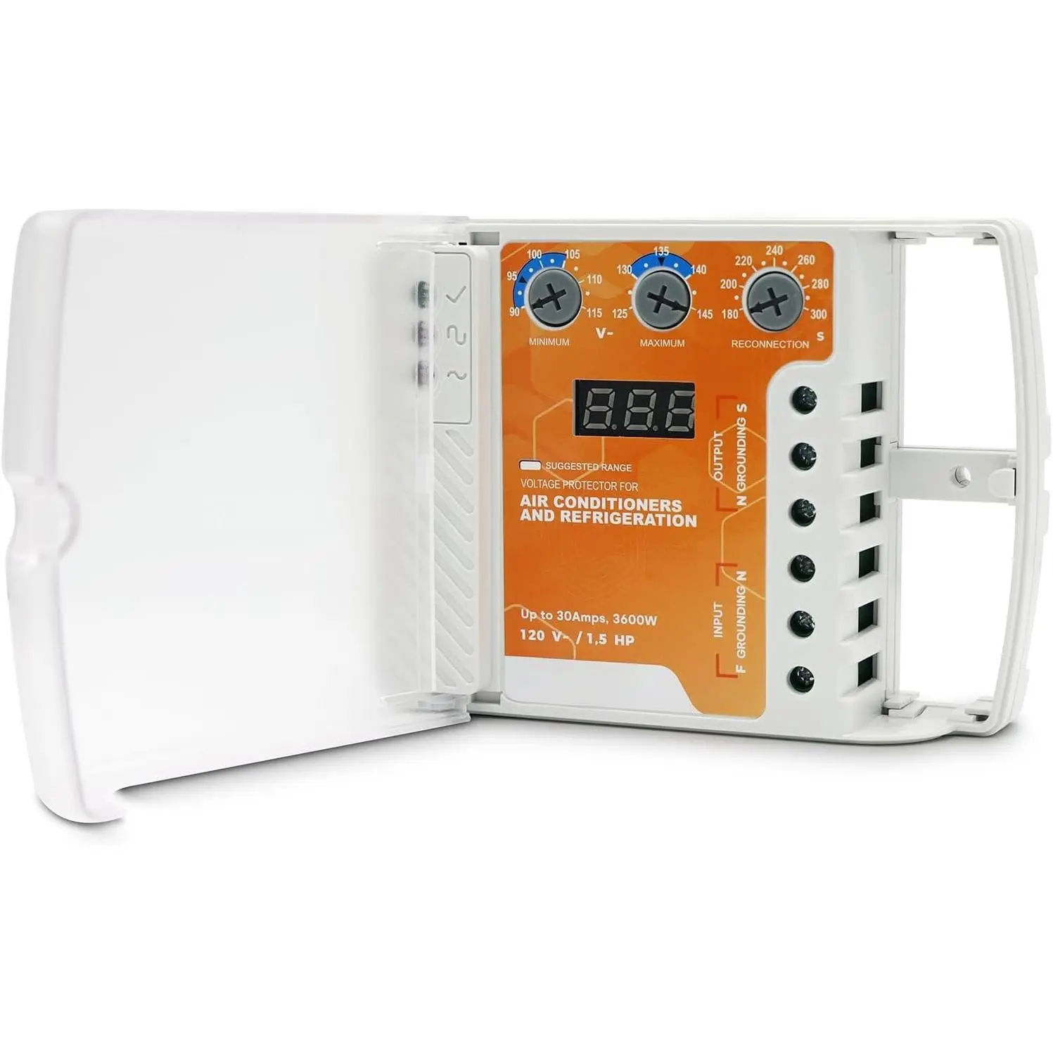 Surge Protector,  Regulator, Wiring Heavy Duty Power Surge Protector Outlet for Refrigerator, TV,  and  Appliance, Adjustable, LED Display Screen, 120V, 30A, 3600Watts, 1 Pack