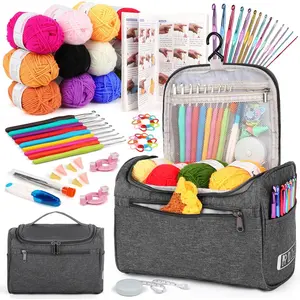 Crochet Kit for Beginners Young and Old, First Crochet Kit for Adults Include 23 count Crochet Hooks, 655 Yards Yarn Set for Crocheting, Instruction, Bag, Crochet Accessories and Supplies, Grey