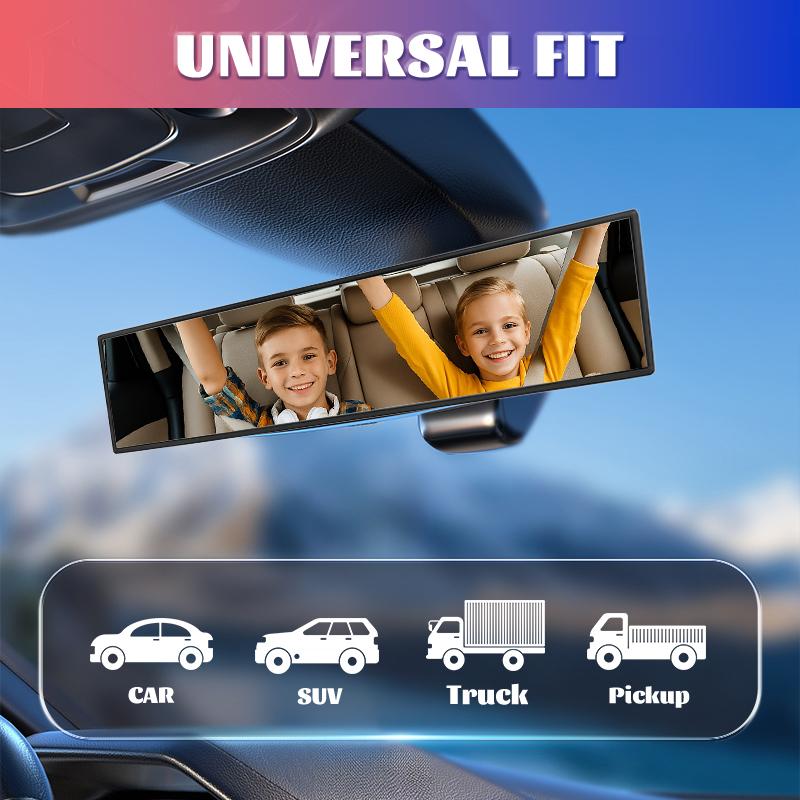 Universal 11.81 Inch Panoramic Convex real view Mirror, Interior Clip-on Wide Angle to Reduce Blind Spot Effectively for Car SUV Trucks Clear Visibility Safety Install Rearview High Definition