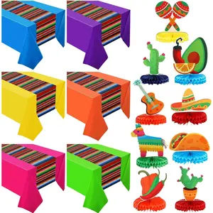 15 count Cinco De Mayo Party Decorations Mexican Fiesta Supplies Include 6 Mexican Tablecloth 54 x 108'' and 9  Centerpiece for Cinco De Mayo Fiesta Decorations(Colorful)