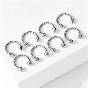 Oufer 8PCS 16G 8/10/12MM 316L Stainless Steel Horseshoe Circular Barbell