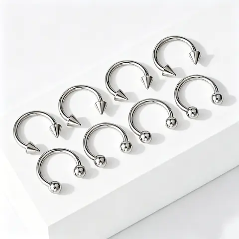 Oufer 8PCS 16G 8/10/12MM 316L Stainless Steel Horseshoe Circular Barbell