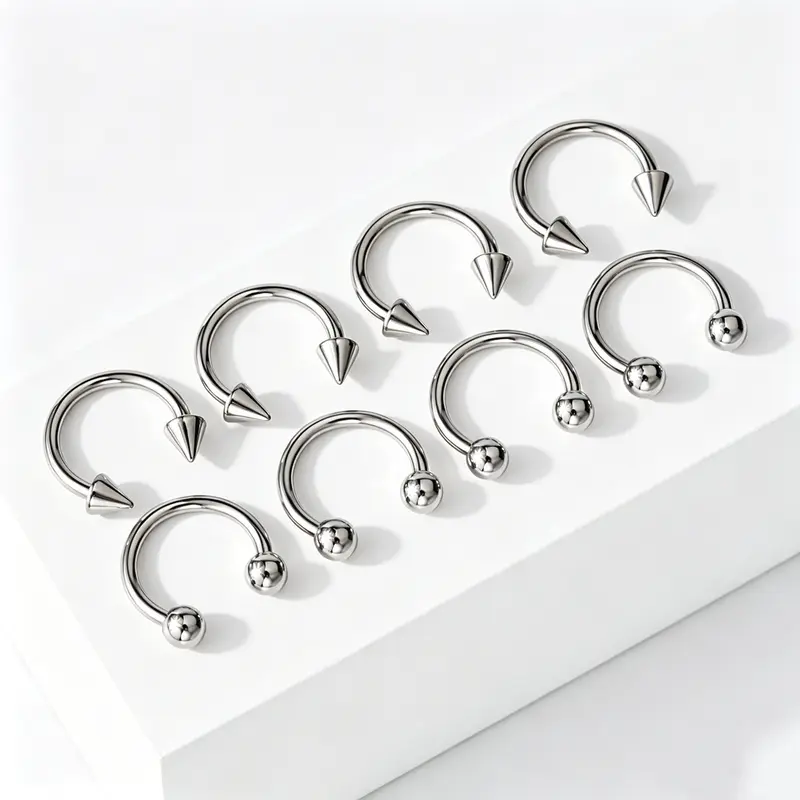 Oufer 8PCS 16G 8/10/12MM 316L Stainless Steel Horseshoe Circular Barbell
