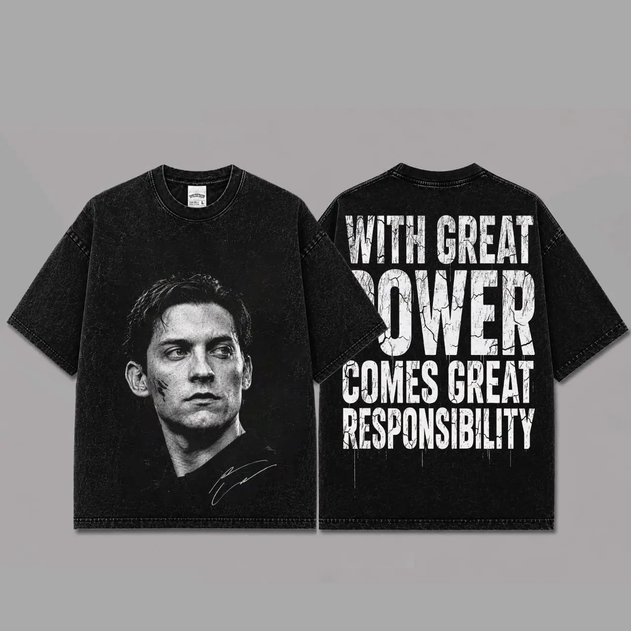 Spidey Inspired #2 Oversized Black Graphic T-Shirt, Vintage Movie Actor Fan Tee, The Peter Shirt, Y2K Comic Style Streetwear Top, Black Cotton Unisex Tee, Retro Superhero Inspired Shirt, Gift for Movie Fans