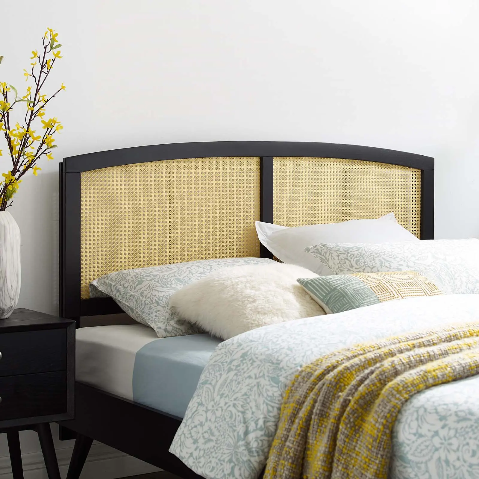 Modway Halcyon Cane King-Size Headboard, Black, for Modern Bedroom Indoor Furniture