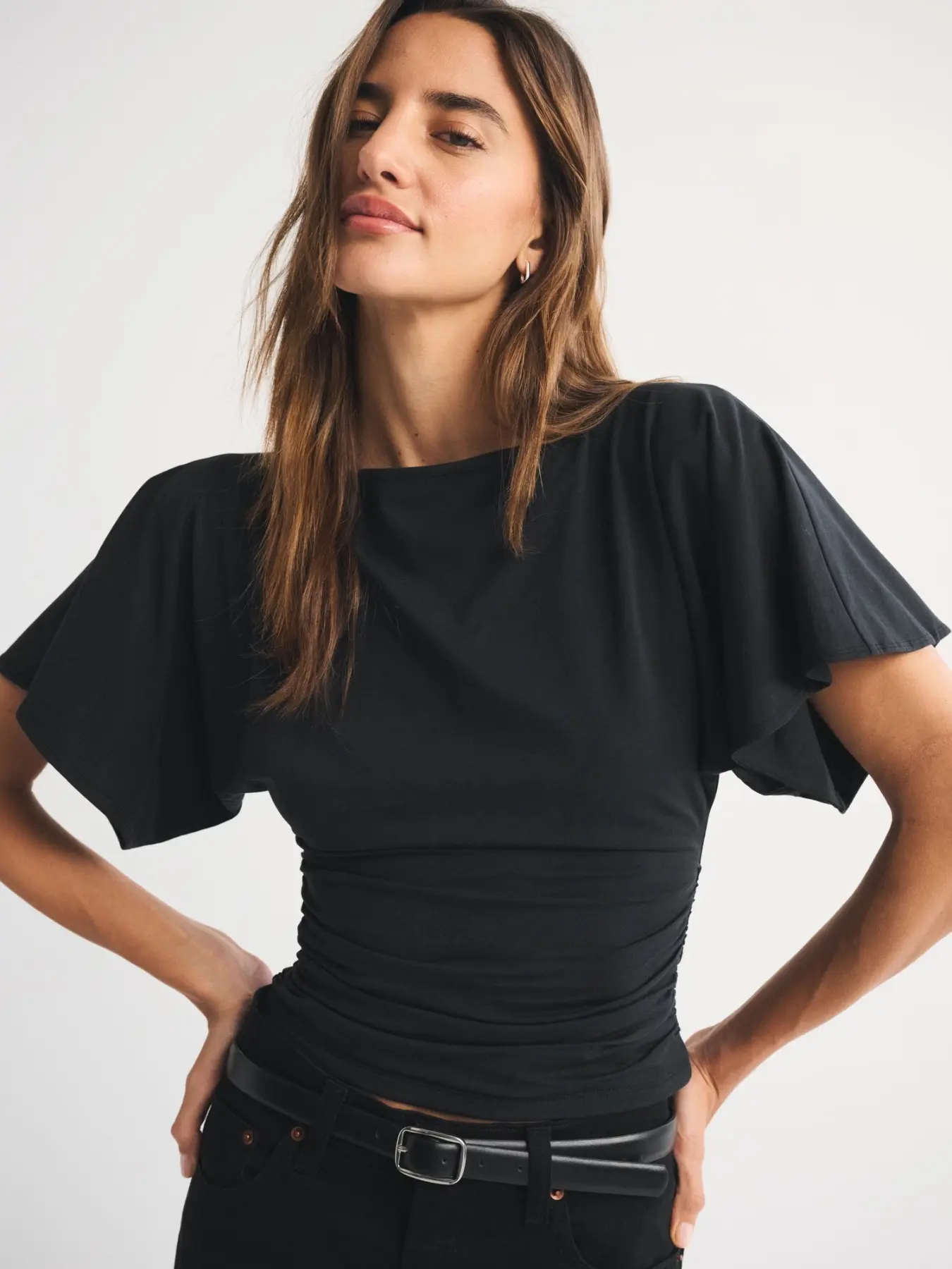 Women's Summer New Batwing Sleeve Ruched Waist Fit Top, Fashion Y2K Trend Versatile Womenswear Shirt, Soft and Comfortable Basic T-Shirt Casual Loose Tee for All Seasons
