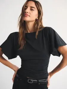 Women's Summer New Batwing Sleeve Ruched Waist Top, Fashion Y2K Trend Casual Versatile Womenswear Shirt, Soft and Comfortable Basic T-Shirt for All Seasons