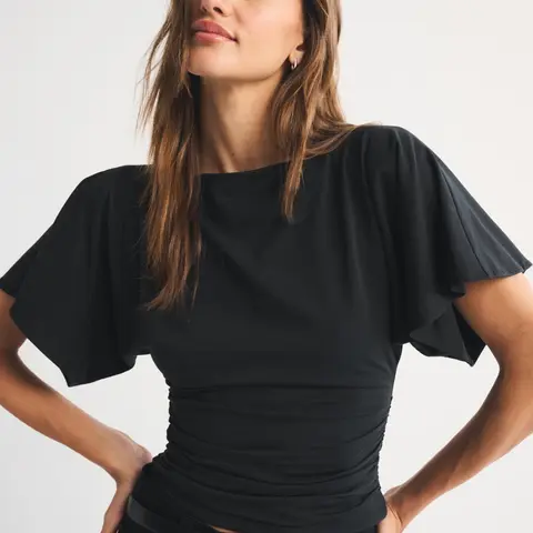 Women's Summer New Batwing Sleeve Ruched Waist Fit Top, Fashion Y2K Trend Versatile Womenswear Shirt, Soft and Comfortable Basic T-Shirt Casual Loose Tee for All Seasons