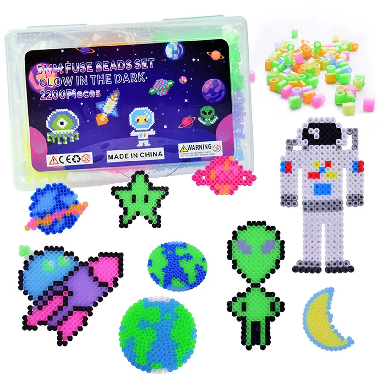 【Deals For You Days】2000pcs 5mm Glow-in-the-Dark Fuse Bead Beading Kit for Kids, 8-Color Iron Melting Beads Set with Pegboard, Ideal for DIY Crafts & Birthday Gifts, Bead Beading Kits