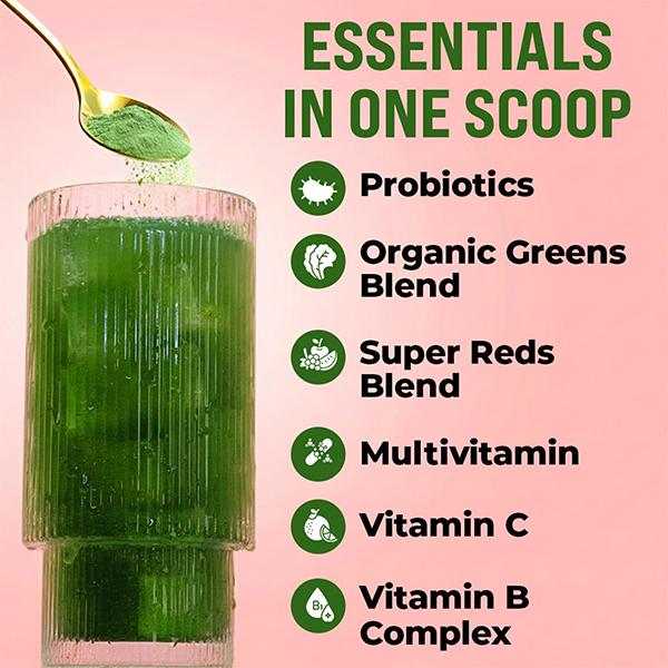 GOBIOTIX Greens Powder - Superfood with Greens and Reds - Probiotic Supplement - Digestive Enzymes and Beet Root Powder - Organic Whole Foods Dietary Supplement (Pom Raspberry, 1 Pack)