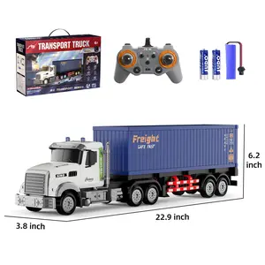 Remote Control Semi Truck and Trailer, 9-Channel Full Function RC Vehicle with LED Lights, Sounds, Horns & Auto Demo, Detachable Container Toy for Kids (23.6 Inches)