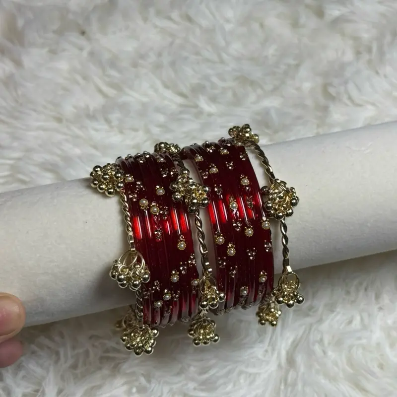 Cashmiri glass bangles 12 piece with 4piece gungru set