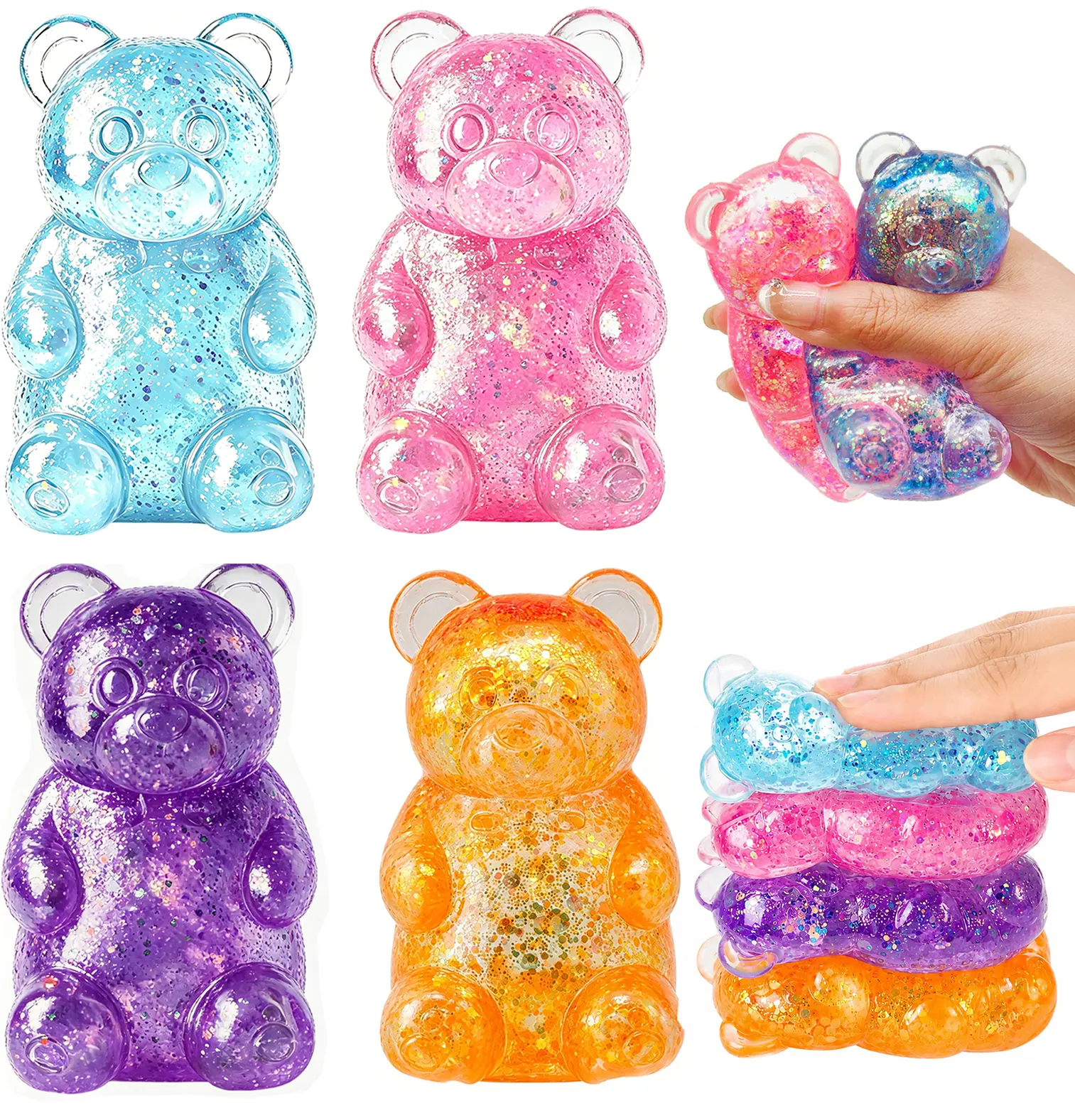 4 Pcs Aurora Candy-Shaped Squeeze Toy, Sensory Fidget Squishies, Jelly-Like Soft Filling, Sensory Fidget Decompression Toy, Anxiety Relief Relaxation Toy, Squishy Stress Relief, Birthday Gift, Party Bag Fillers
