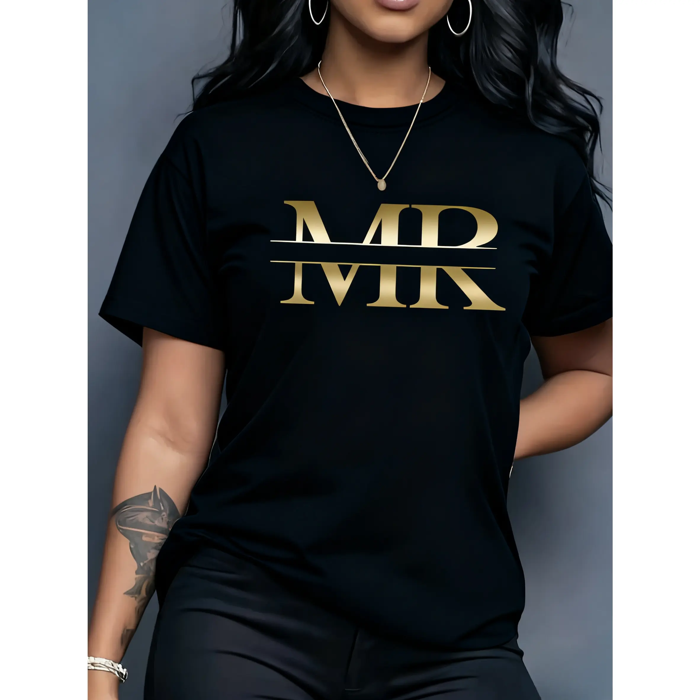 Women's Printed Letter Theme Tee, 100% Cotton Shortsleeve Top with a Classic Fit, Round Neck, and Tear-Away Label, Smooth, Oversized, Tshirt, True Size, Asymmetrical, Basic, Casual, Fabric, Graphic, T Shirts For Women, Christmas, Short Sleeves, All Season