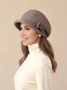 Women's Elegant Plaid Bowler Hat, Fall Winter Casual Fashion Cap, Ladies and Girls Stylish Accessory, Trendy Beanie for Women