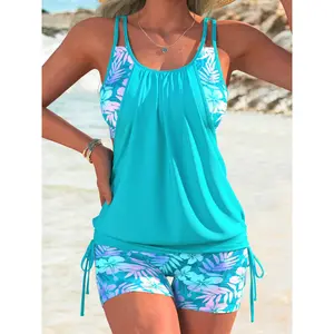 New large size hollow-out conservative two-piece tankini bikini swimsuit sexy beach swimwear for women
