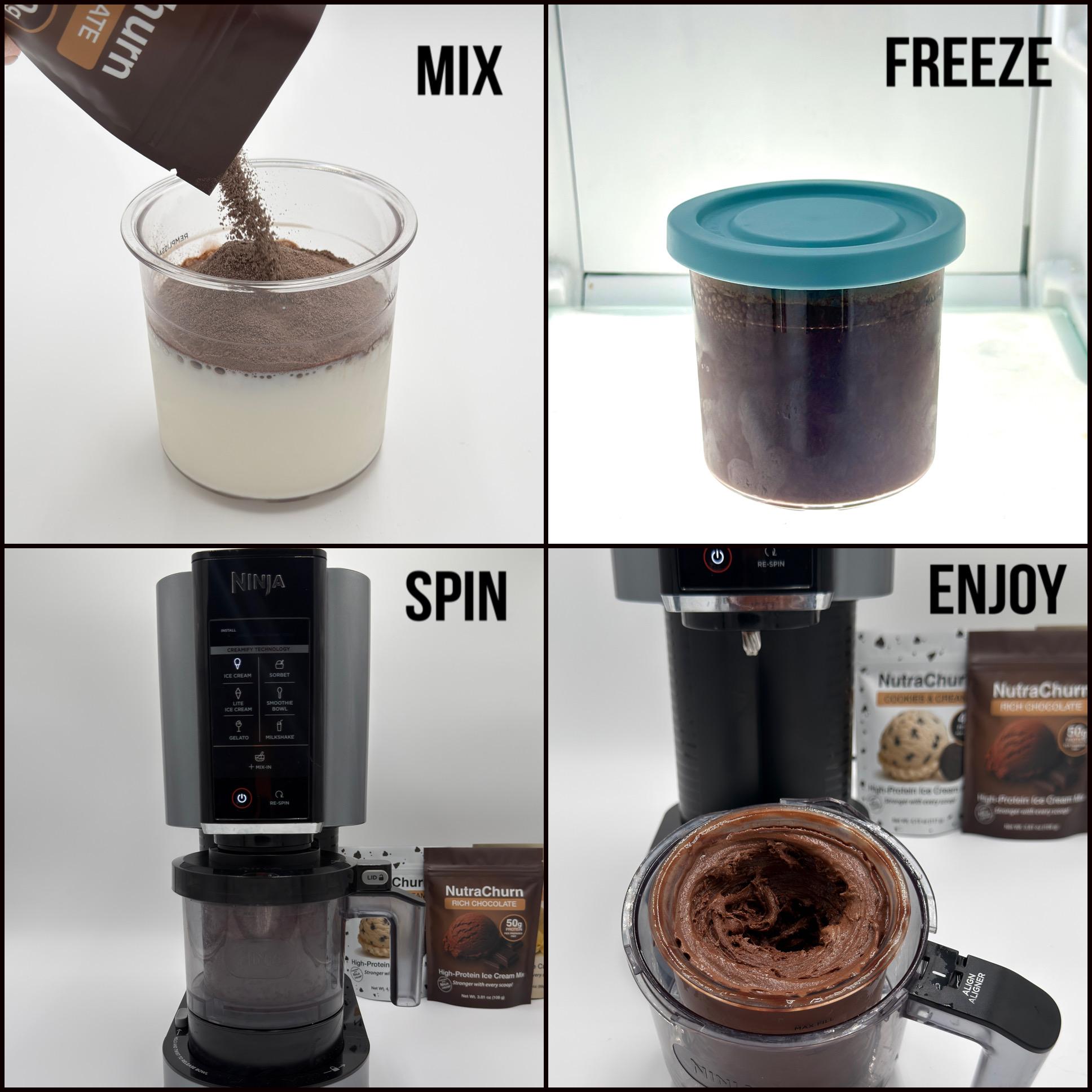 NutraChurn High-Protein Ice Cream Mix 4-Pack Variety – 47–50g Protein Per Pint – For Ninja Creami – Chocolate, Vanilla, Cookies & Cream, Cookie Butter