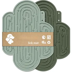 -Cactus Lick Mat for Dogs and Cats(2 Pack) Easy to Clean Pet Slow Feeder with Suction Cups, Licking Pad for   and Boredom Reduction(Cactus&Light Green)