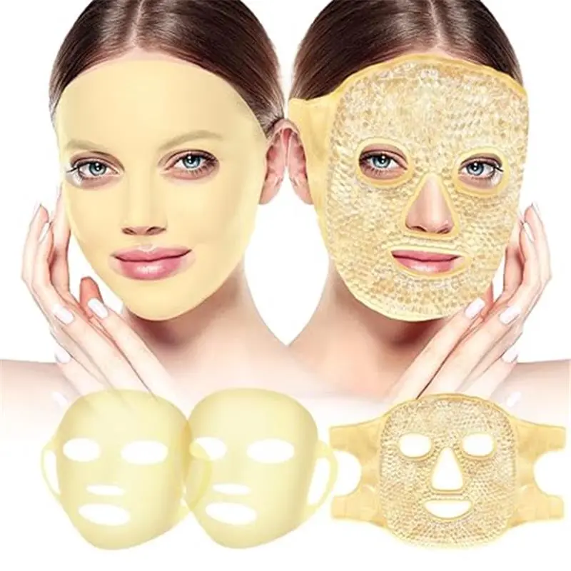 Face Ice Pack and 2 Packs Silicone Face Mask Cover, Full Facial Frozen Masks Hot Cold Face Compress Reusable Skin Care Set for Women for Puffiness Swelling Relief Beauty Spa Essentials