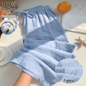 100% Cotton Wide-Leg Pants – Summer Solid Color Lightweight Breathable Straight-Cut Long Pants, Versatile Slimming Drapey Relaxed Style