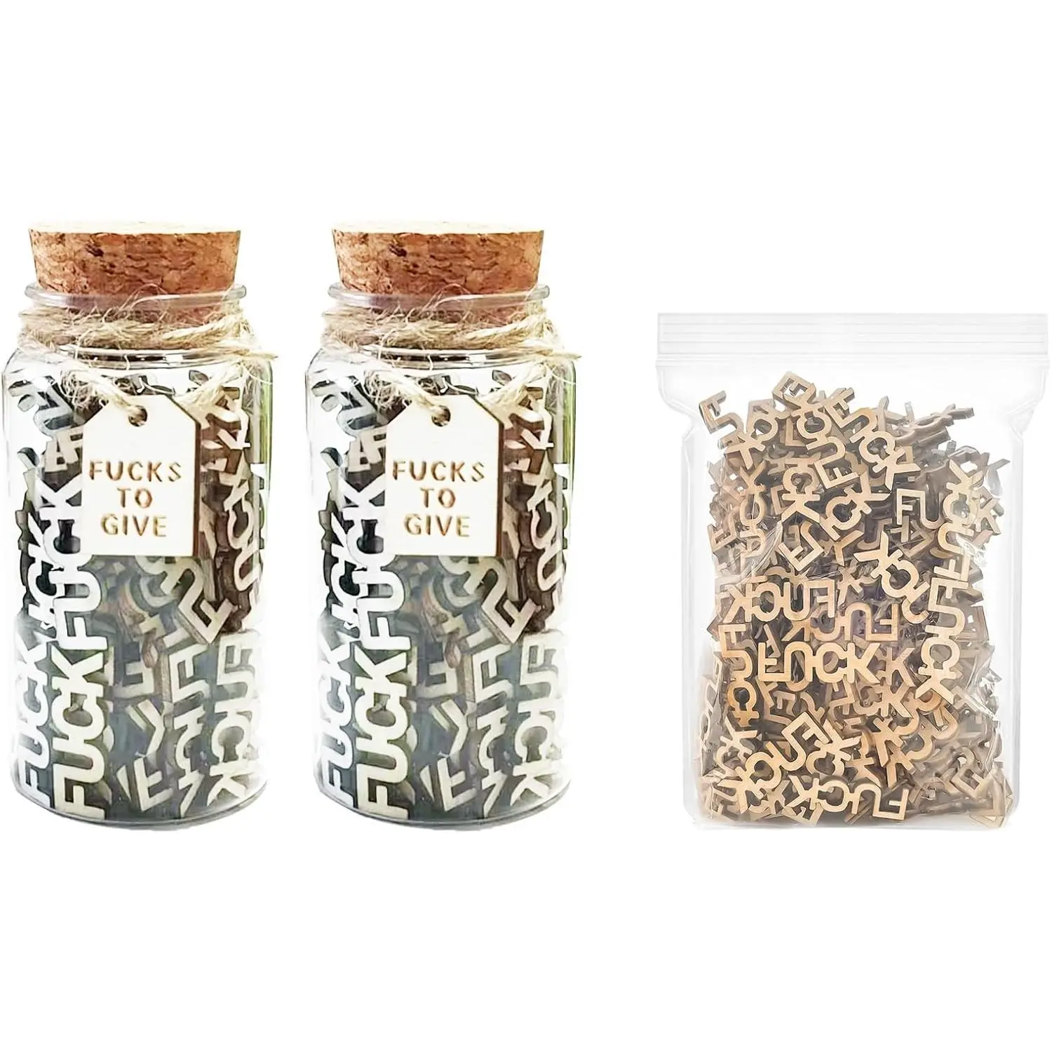 2Pack Fucks Jar, 200 count Fucks to Give Jar Valentines Day Decor for Office Desk  Decor, A  to Give Wooden Cutout Letter Bad Mood Vent Funny Little Birthday Gifts for Women Men
