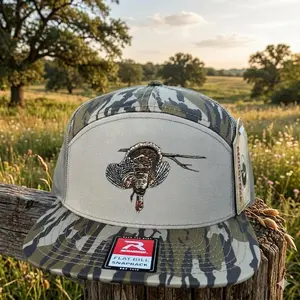 Turkey Hunting Trucker Hat 7 Panel Snapback Flat Bill Camo Mesh Back Cap Outdoor Hunter Hat Gift for Dad Hunting Lover Cap