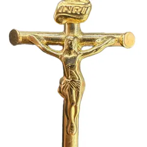 Jesus Cross INRI Pendant Gold Plated Crucifix with INRI Inscription for Religious Jewelry and Faith Accessories