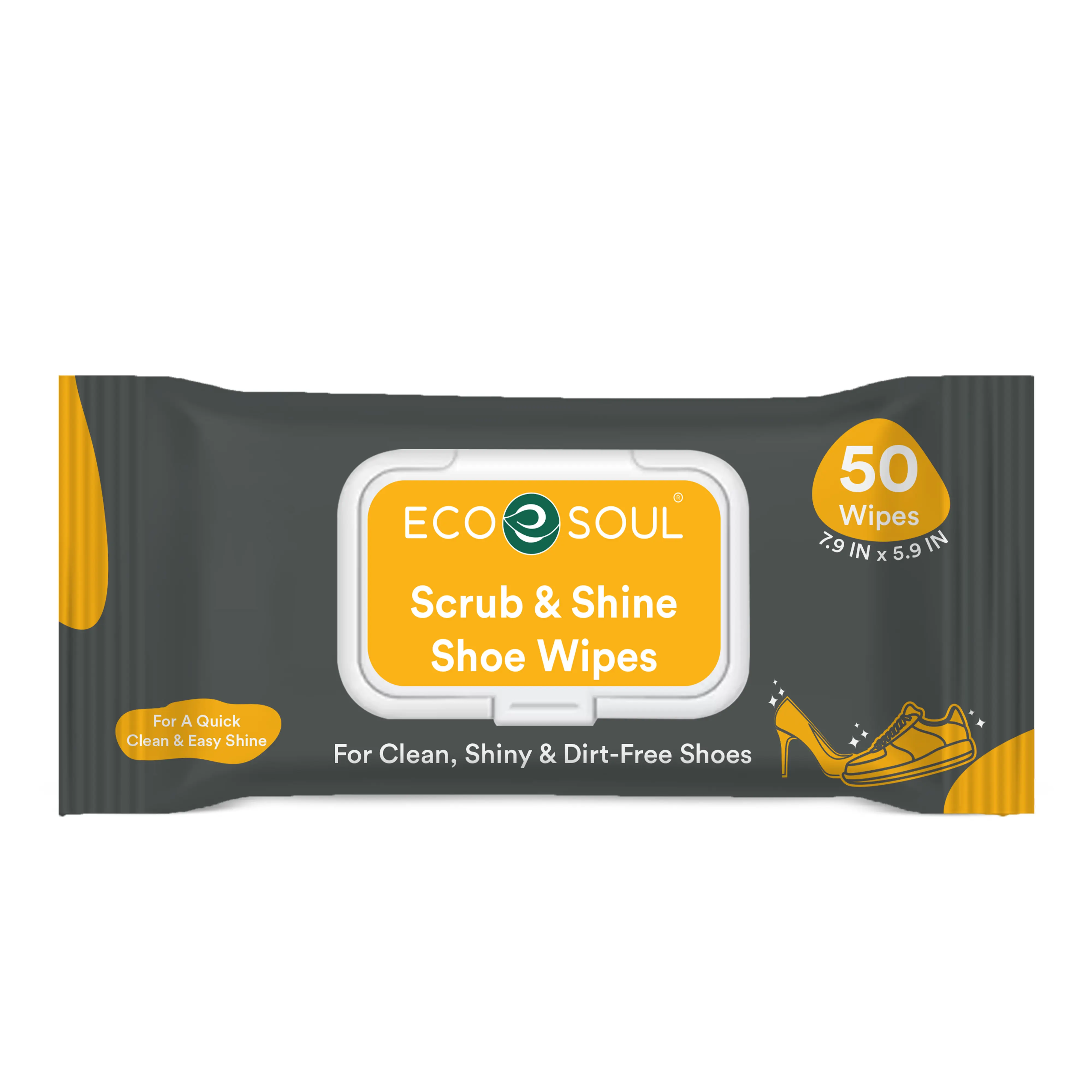 ECO SOUL Scrub & Shine Shoe Cleaning Wipes Dual-Texture Sneaker Wipes Removes Dirt, Scuffs & Grime (50 Count)
