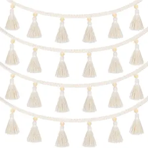 Boho Macrame Tassel Garland for Classroom Decor Hanging Tassel Garland Bunting Boho Classroom Decor for Nursery Room Birthday Party Bedroom Dorm(4 Pieces,37.4 Inch)
