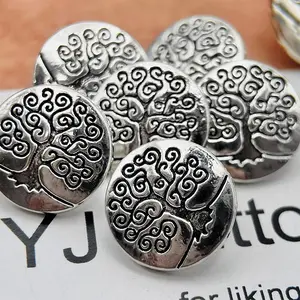 10pcs Large Tree Metal Buttons, 14.5mm Round Carved Design, Vintage Casual Style, Metal Material, Knitwear Use, DIY Clothing Accessories