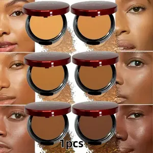 6-Color Waterproof and Sweat-Proof Contour Concealer Powder - Oil-controlling matte finish, buildable coverage, long-lasting natural makeup effect, portable makeup tool with angled sponge brush, suitable for all deep skin tones