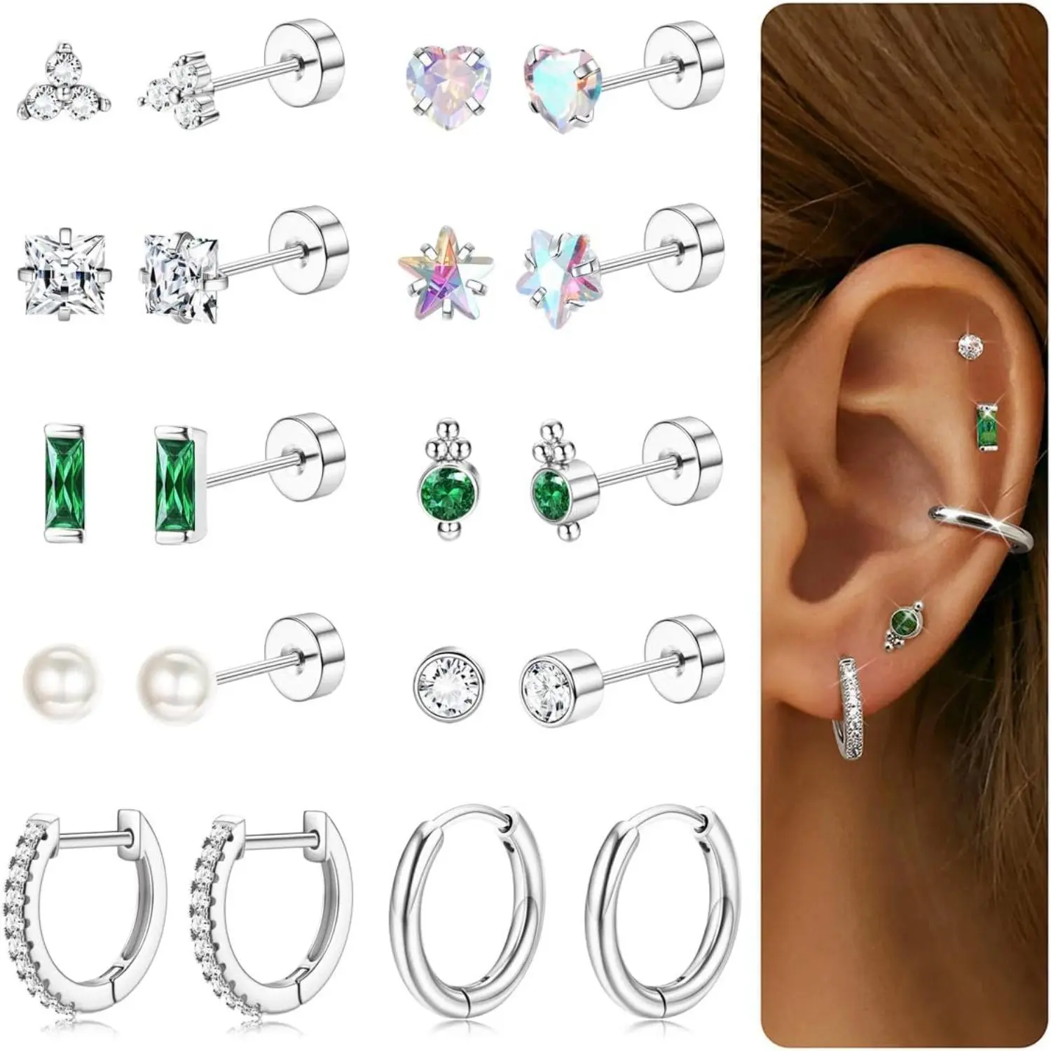 YADOCA Gold Flat Back Earrings for Women Hypoallergenic Surgical Stainless Steel Earrings for Sensitive Ears Cartilage Earring Sets for Multiple Piercing Trendy Flatback Earrings Studs Small Hoop
